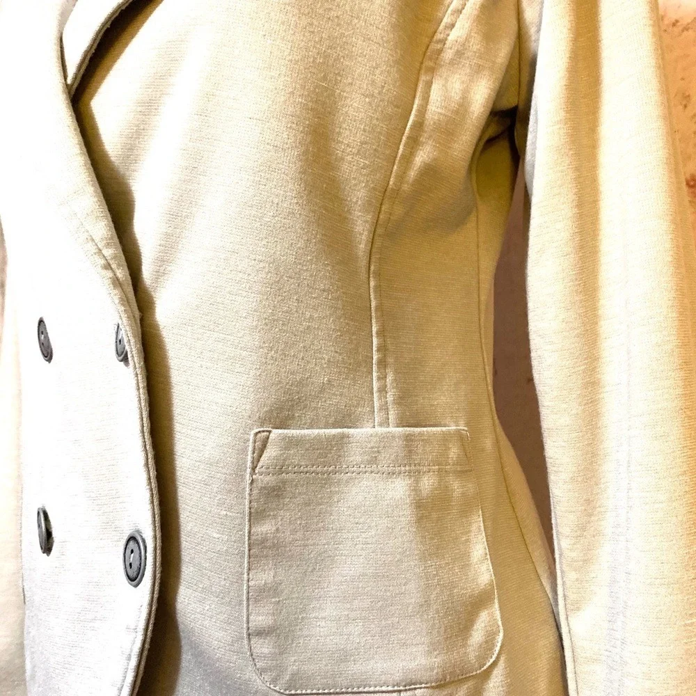 Body Central Womens Khaki Beige Double Breasted Knit Blazer Jacket‎ Size M 5040